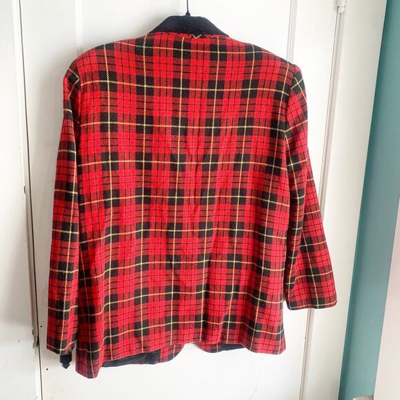 Saag Harbor Vintage Schoolboy Wool Blend Plaid Blazer Velvet Collar 16 Academia - Picture 11 of 13